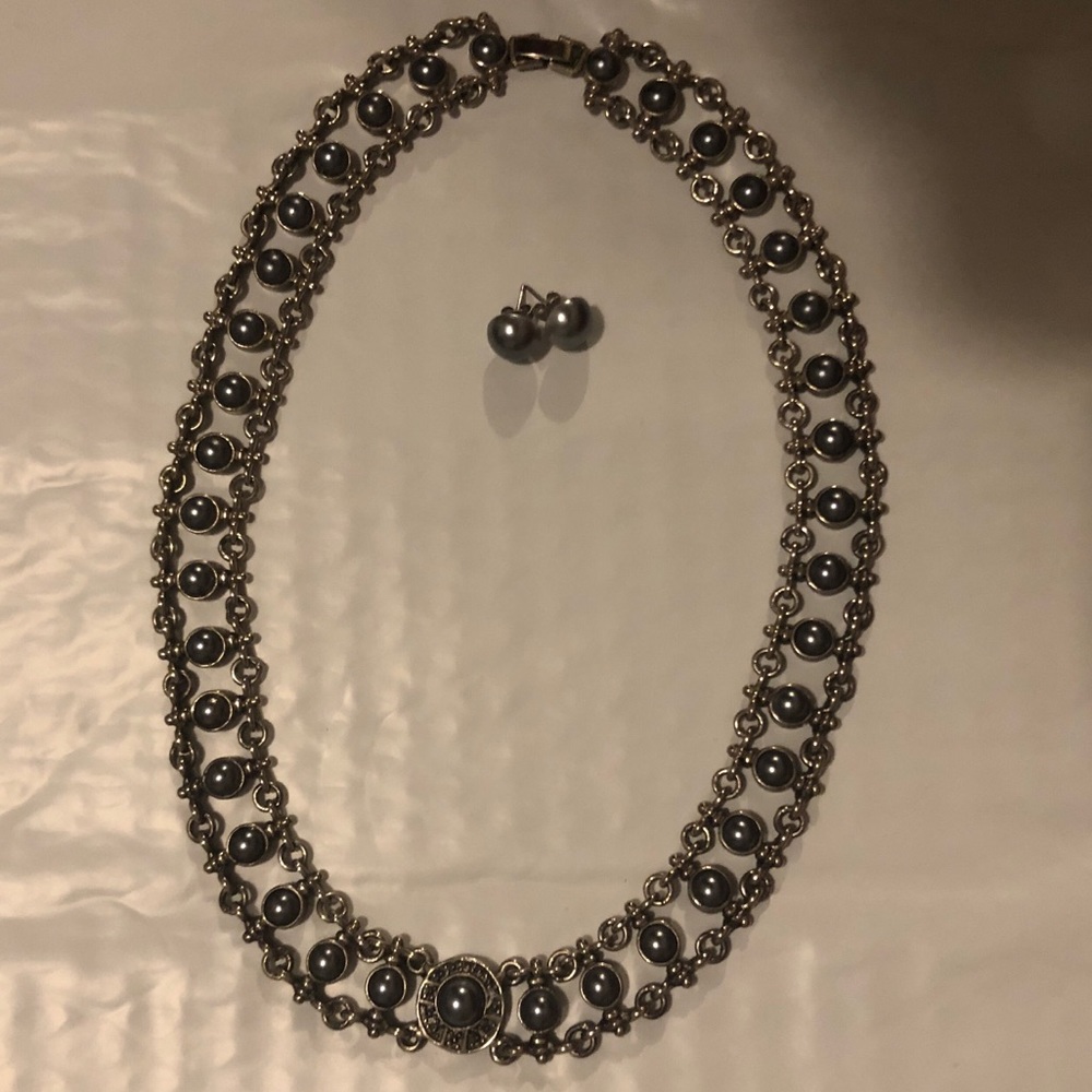 Dark Gray or Charcoal/Silver Necklace Set